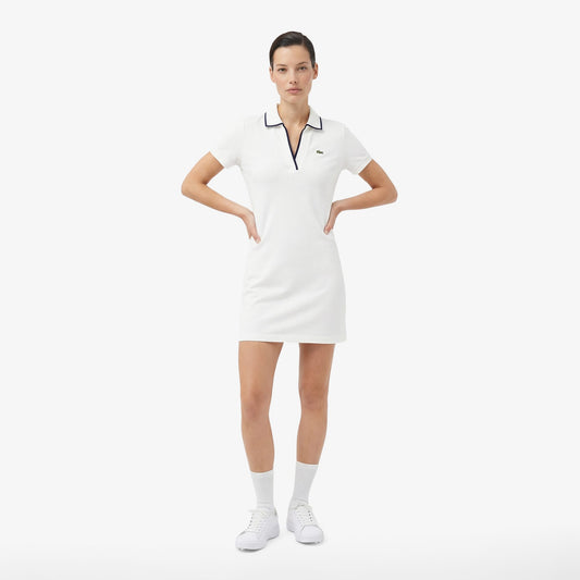 Lacoste Kadın Classic Fit Kısa Kollu Polo Yaka Beyaz Elbise
