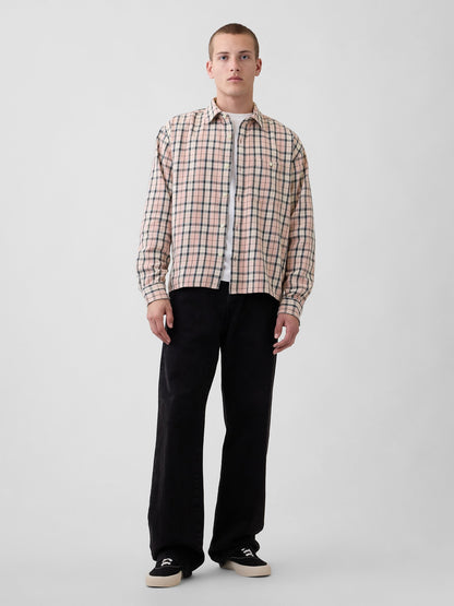 Açık Pembe Sunwashed Twill Straight-hem Gömlek