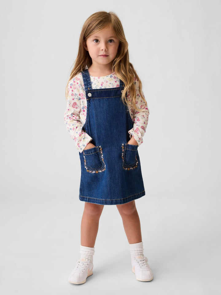 Mavi Işlemeli Denim Tulum