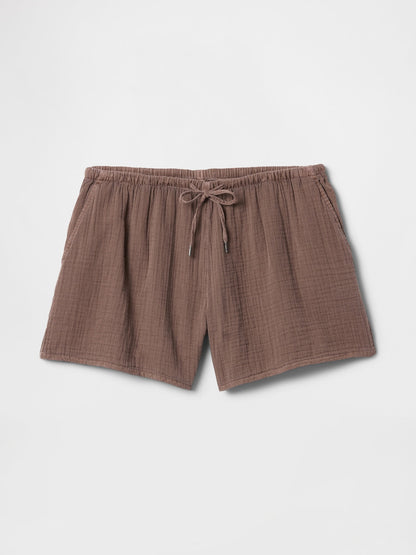 Kahverengi Crinkle Gauze Easy Şort