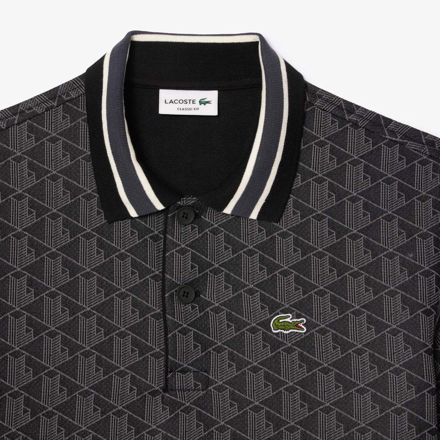 Lacoste Classic Fit Contrast Collar Monogram Erkek Gri Polo