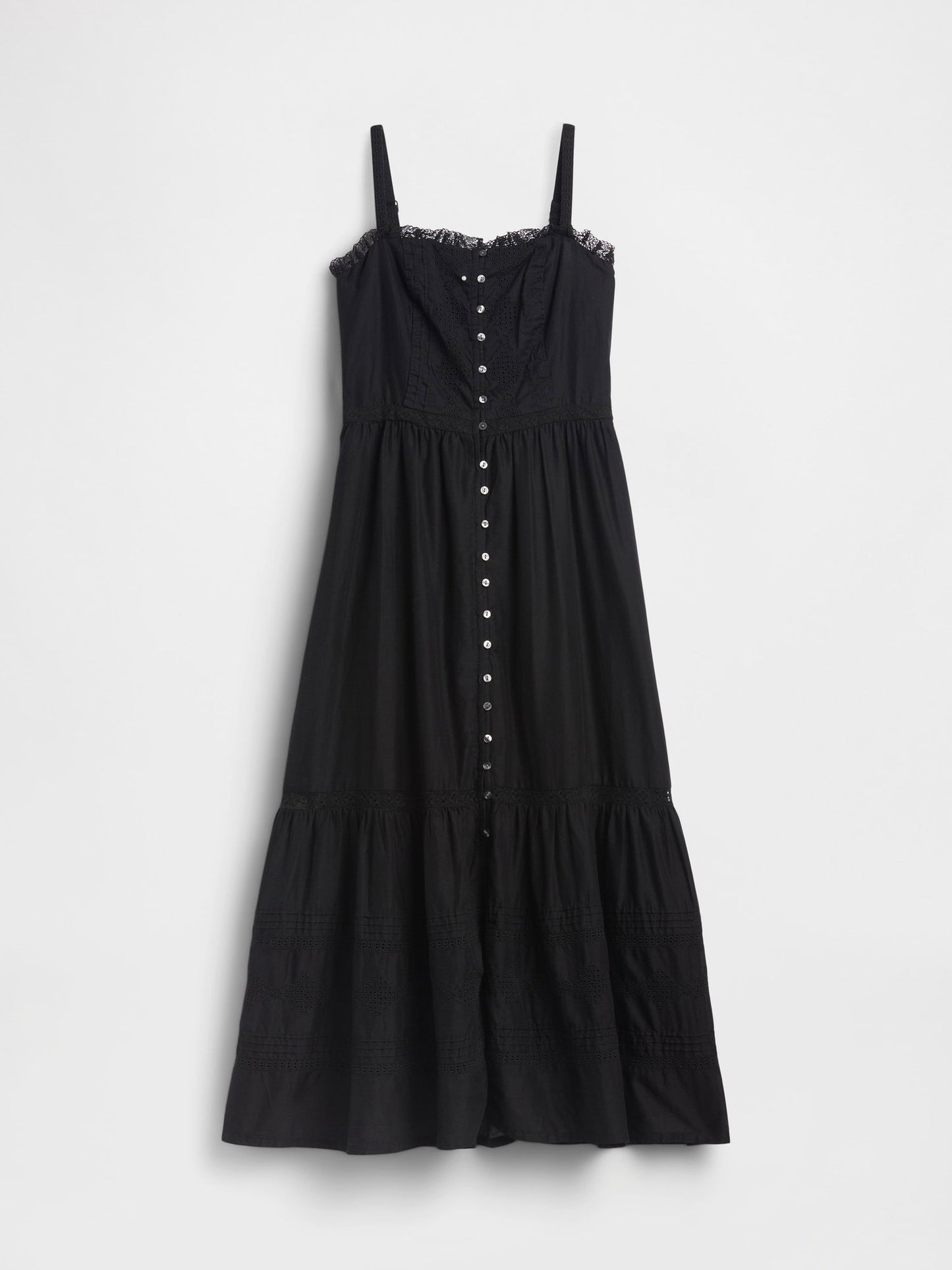 Siyah Eyelet Tiered Maxi Elbise