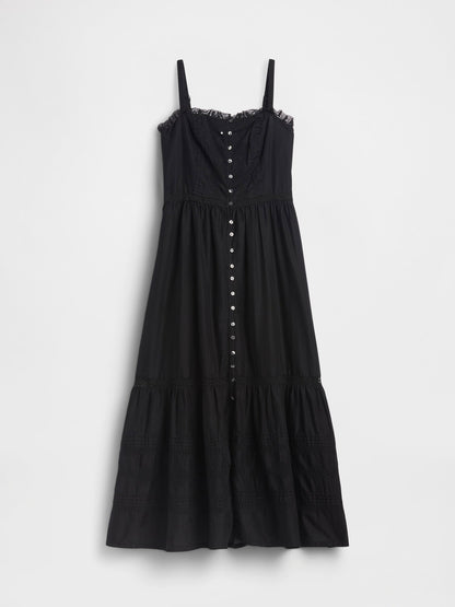Siyah Eyelet Tiered Maxi Elbise