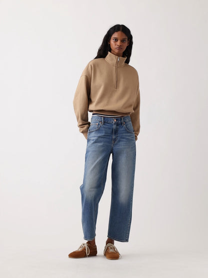 Açık Kahverengi Vintagesoft Oversized Yarım Fermuarlı Wedge Sweatshirt