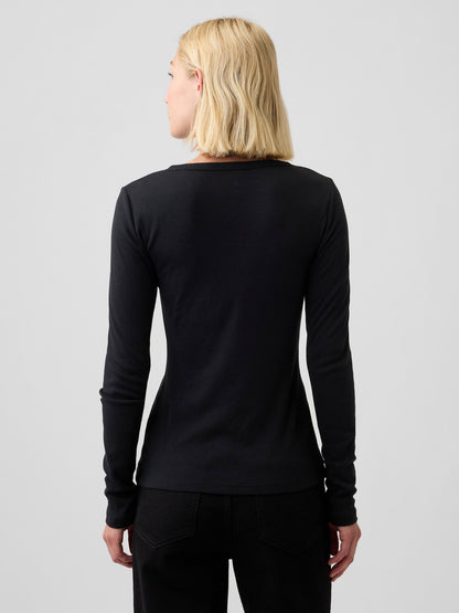 Siyah Modern Fitilli Bisiklet Yaka T-shirt