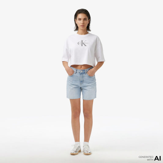Calvin Klein 90s 6 In Washed Luther Kadın Mavi Şort