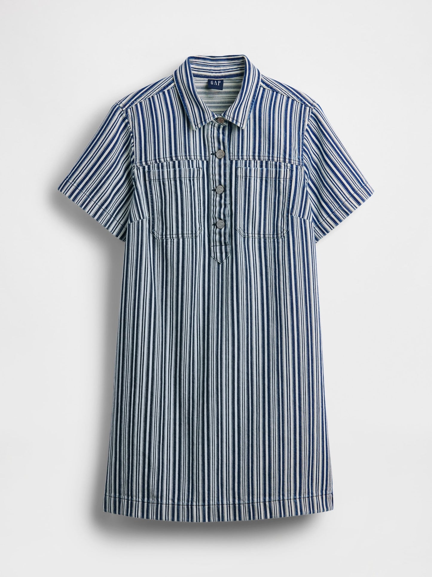 Mavi Denim Çizgili Popover Mini Elbise