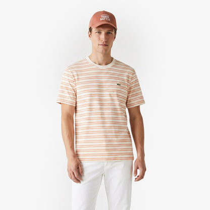 Lacoste Erkek Classic Fit Polo Yaka Çizgili Turuncu T-shirt