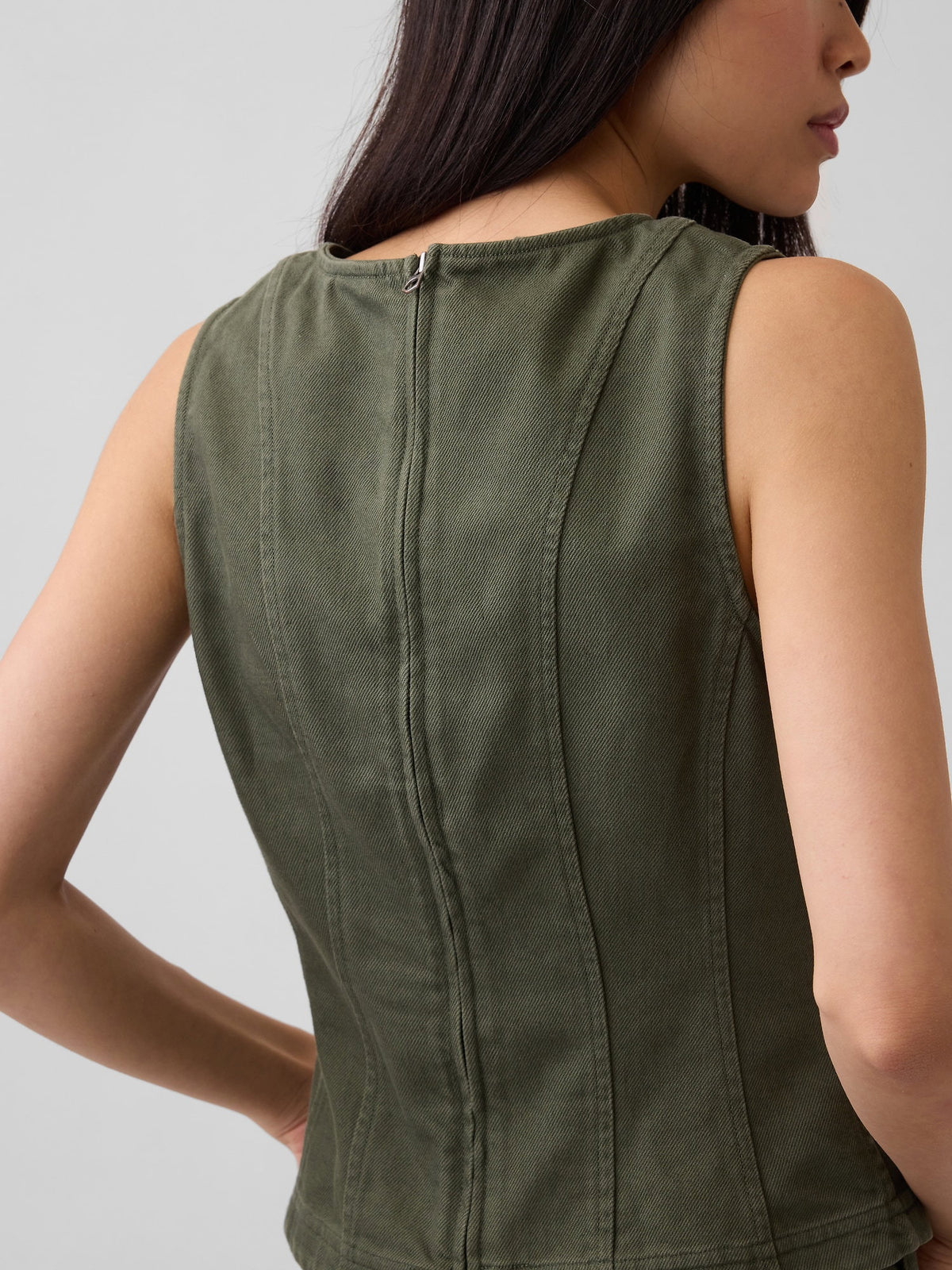 Haki Seamed Twill Crop Shell Bluz