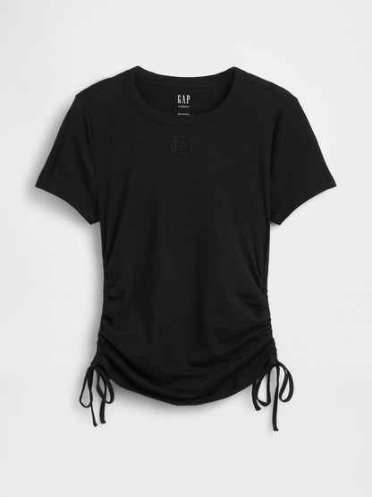 Siyah Closeknit Jersey Logo Ruched Side-tie T-shirt