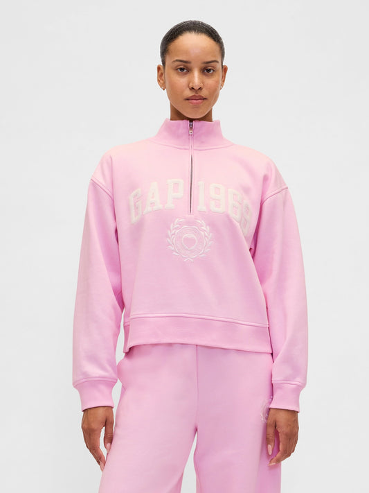 Açık Pembe Vintagesoft 1969 Logo Yarım Fermuarlı Sweatshirt