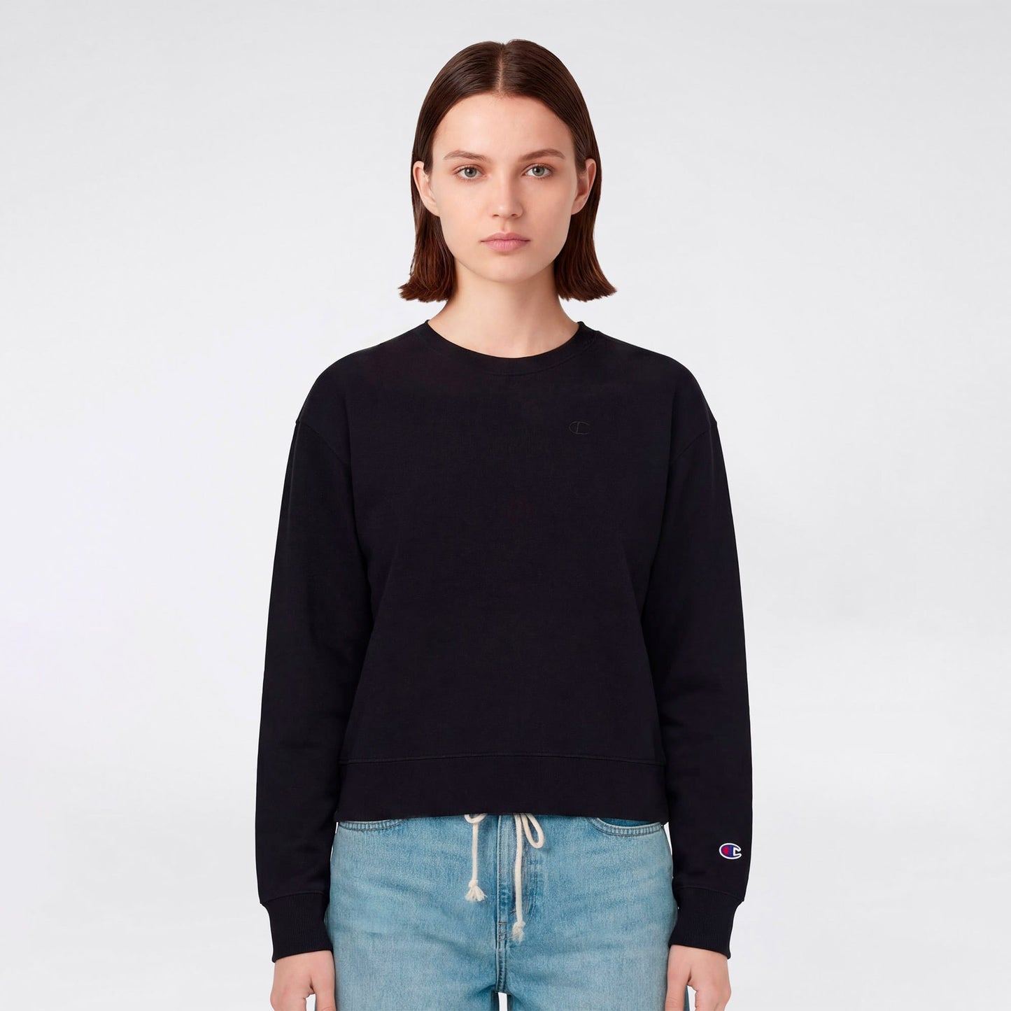 Champion Crewneck Regular Fit Kadın Siyah Sweatshirt