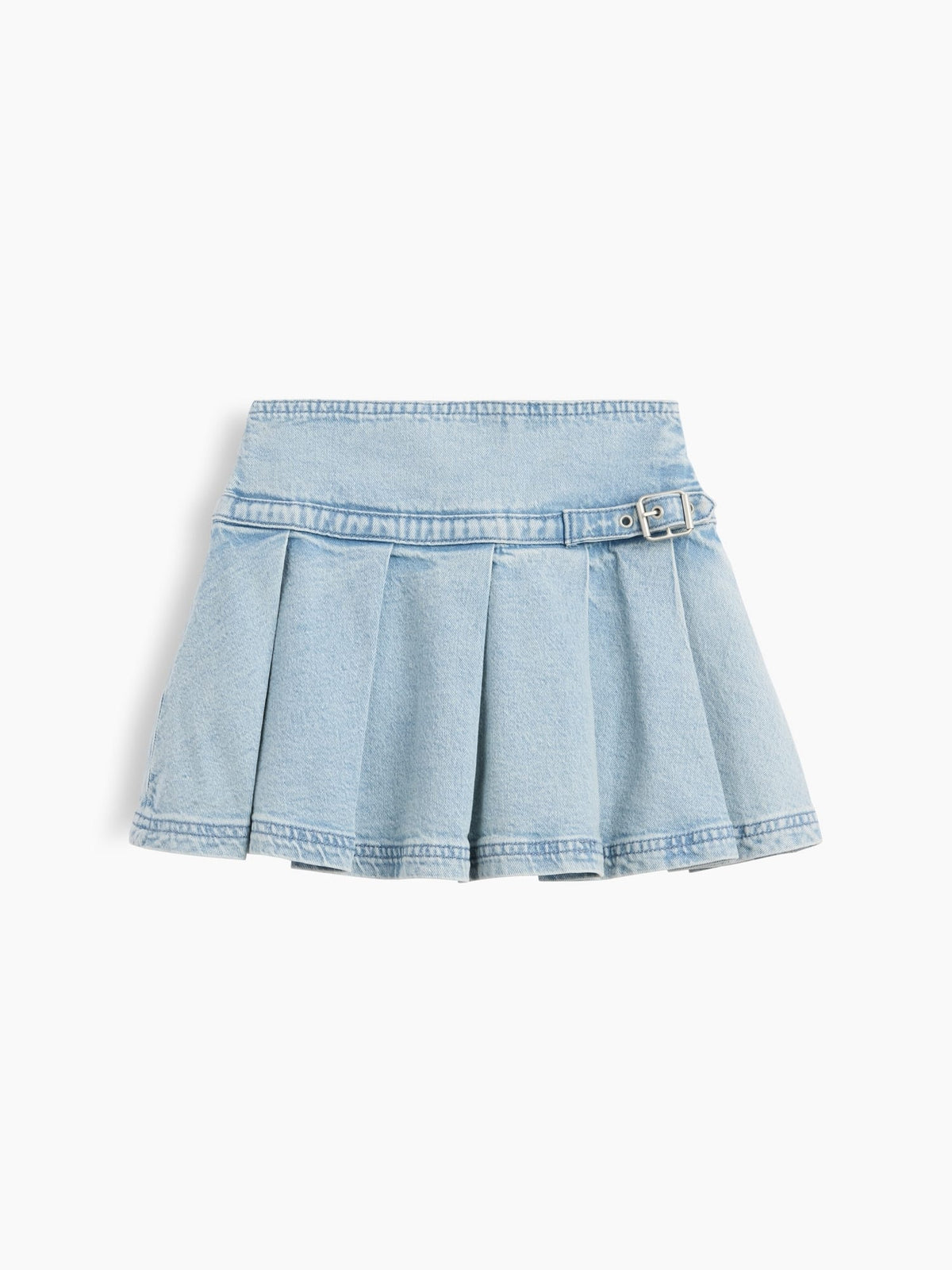 Açık Mavi Denim Pileli Mini Etek