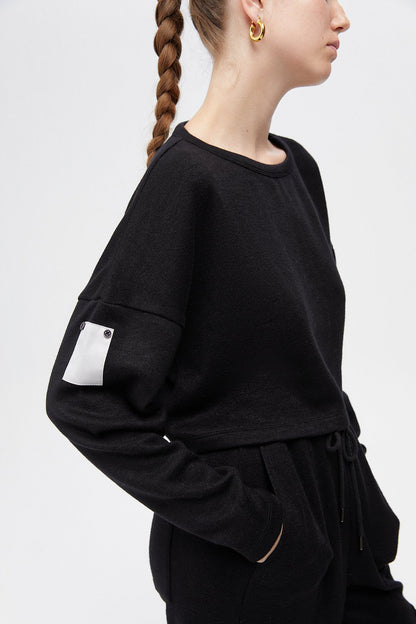 Siyah Basic Kısa Sweatshirt