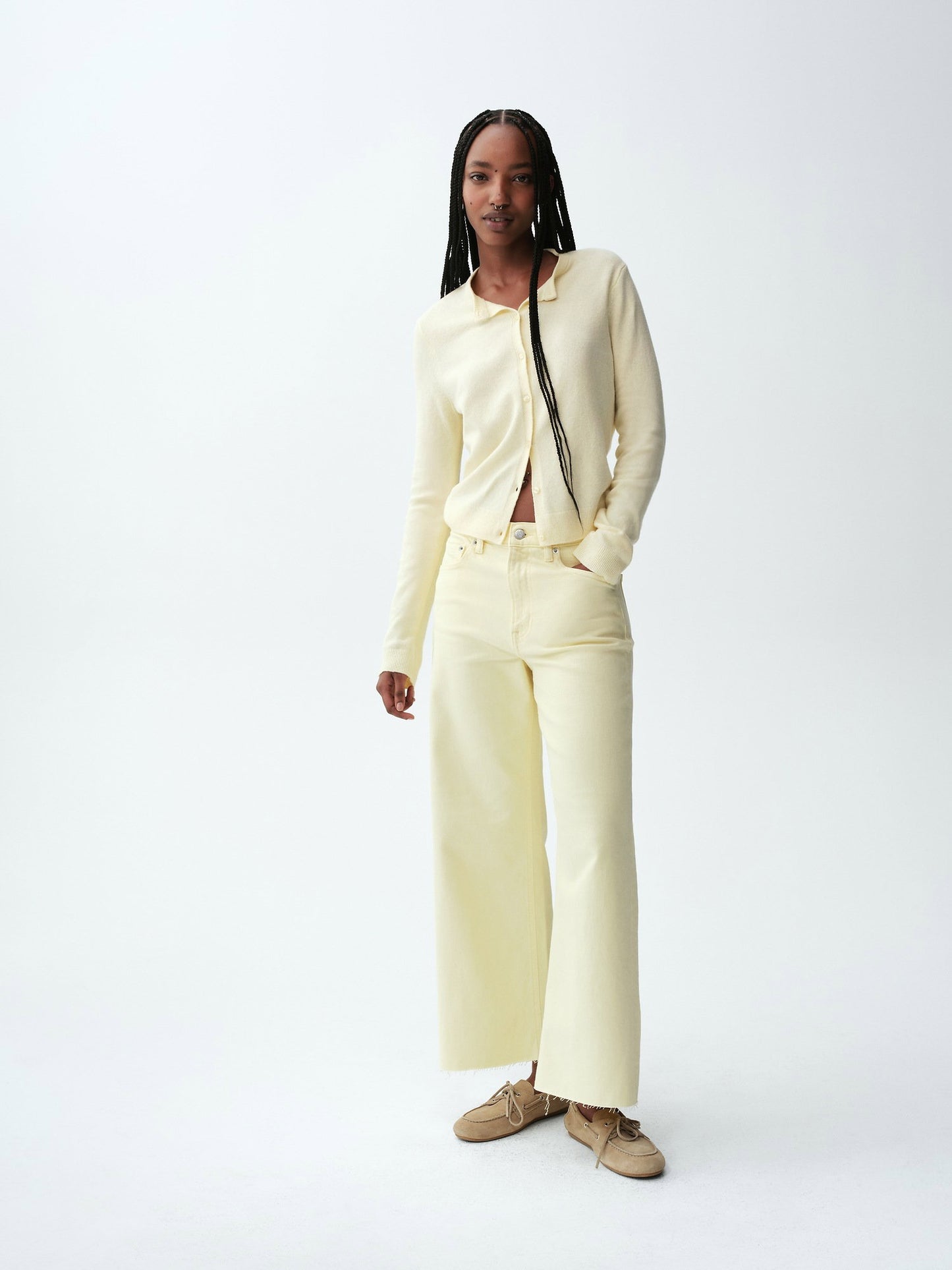 Sarı High Rise Stride Wide-leg Ankle Jean Pantolon