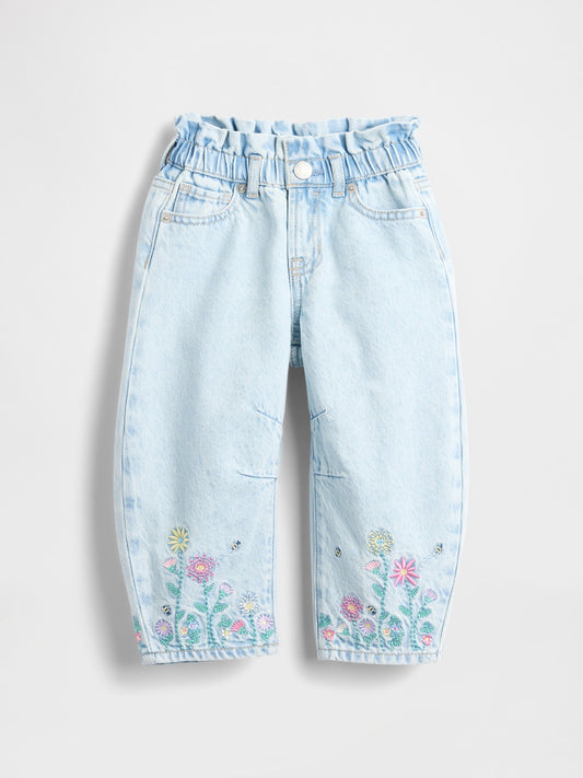 Açık Mavi Çiçek Baskılı Horseshoe Jean Pantolon