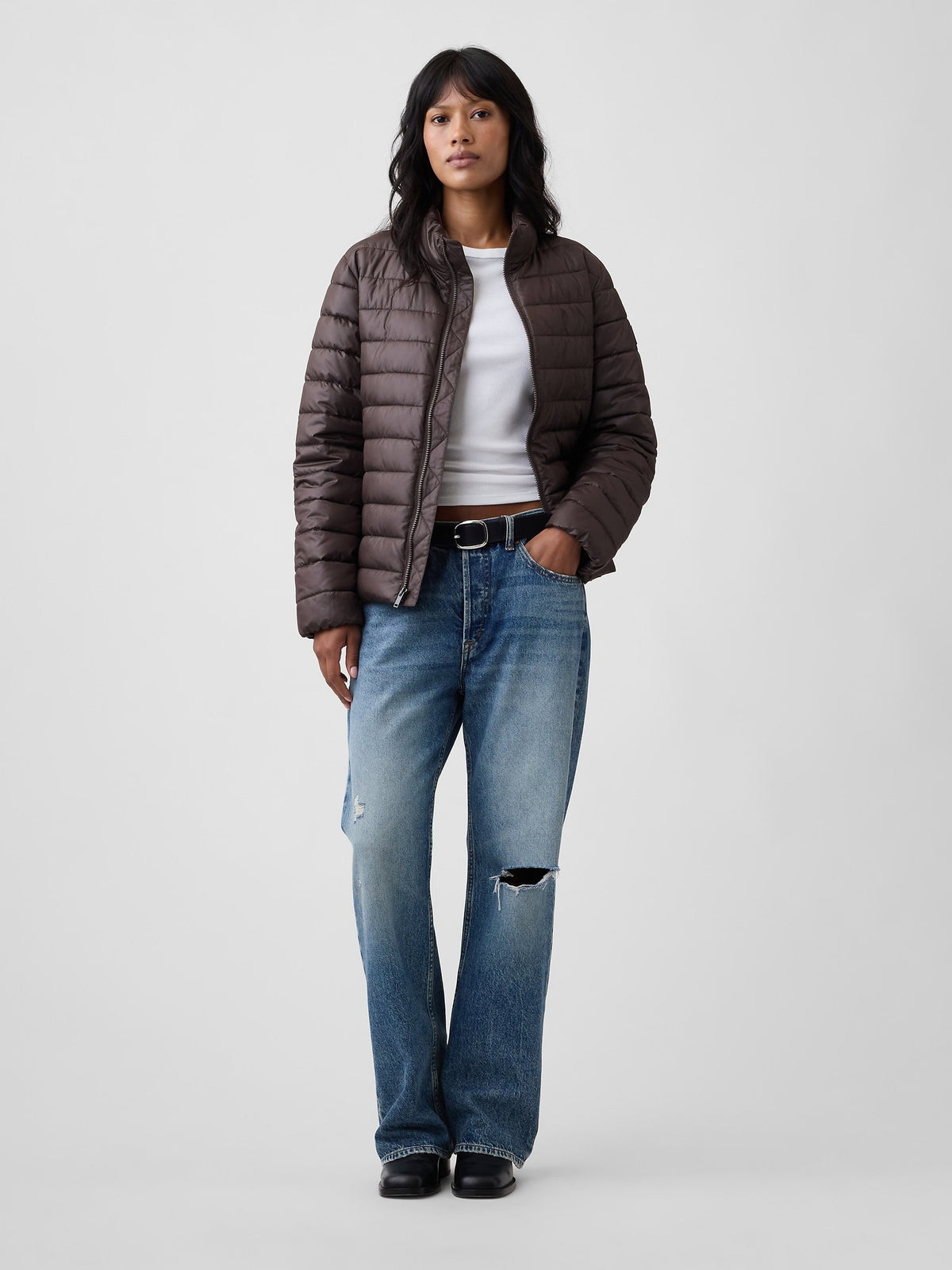 Koyu Kahverengi Relaxed Puffer Şişme Mont