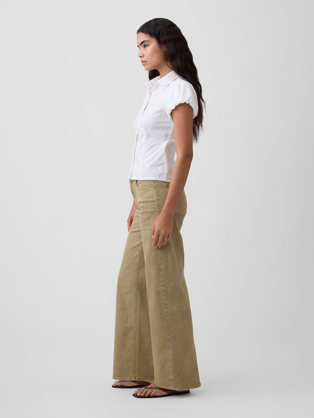 Bej Mid Rise Wide-leg Jean Pantolon