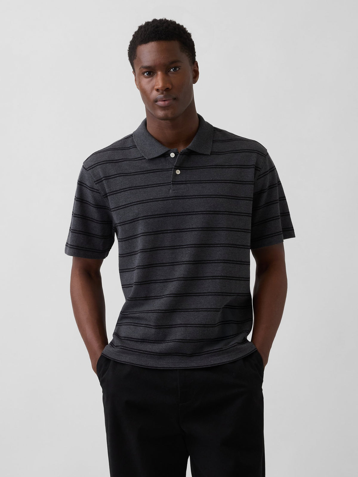 Koyu Gri Relaxed Pique Polo T-shirt