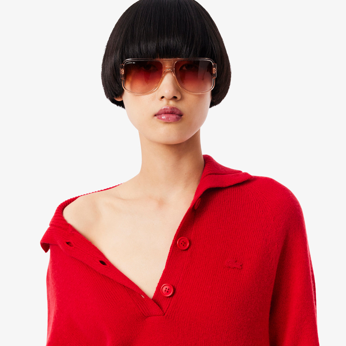 Lacoste Kadın Classic Fit Yün Kırmızı Kazak