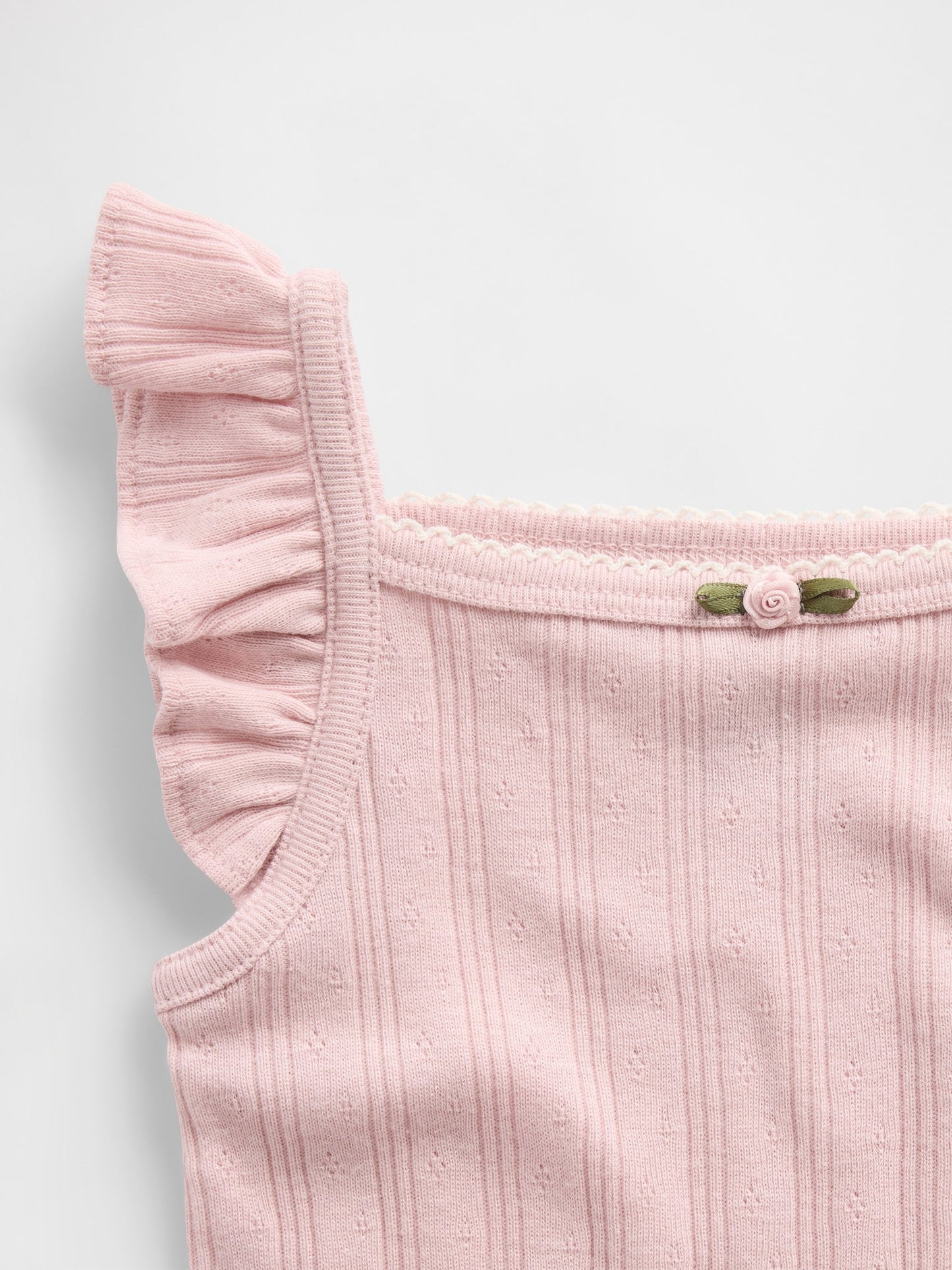 Pembe Pointelle Fitilli Askılı Bodysuit