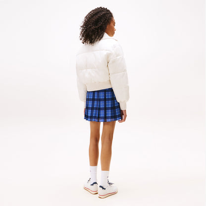 Tommy Hilfiger Crop Ribbed Detail Puffer Kadın Beyaz Mont