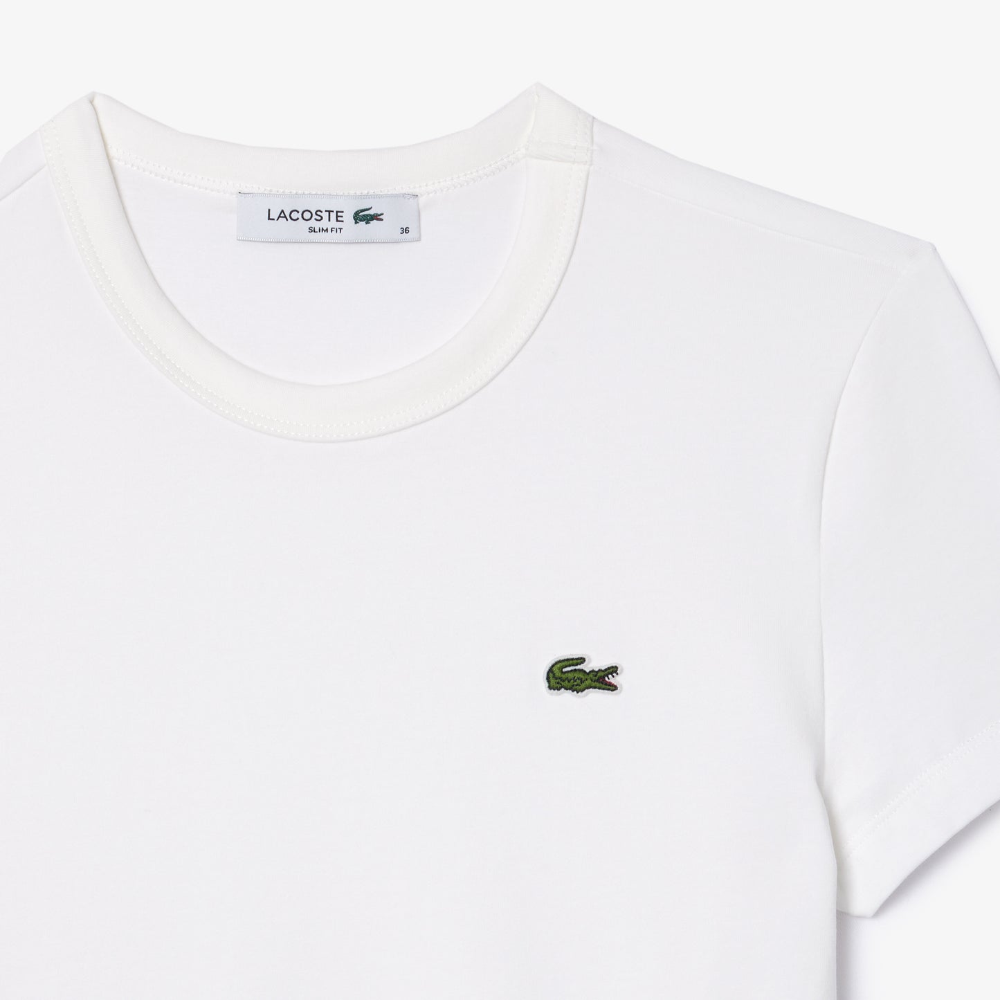 Lacoste Kadın Slim Fit Bisiklet Yaka Beyaz T-shirt