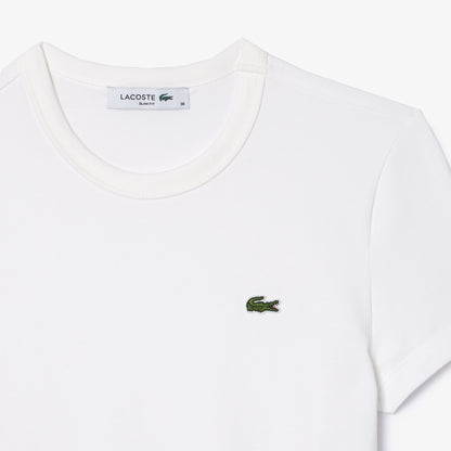 Lacoste Kadın Slim Fit Bisiklet Yaka Beyaz T-shirt