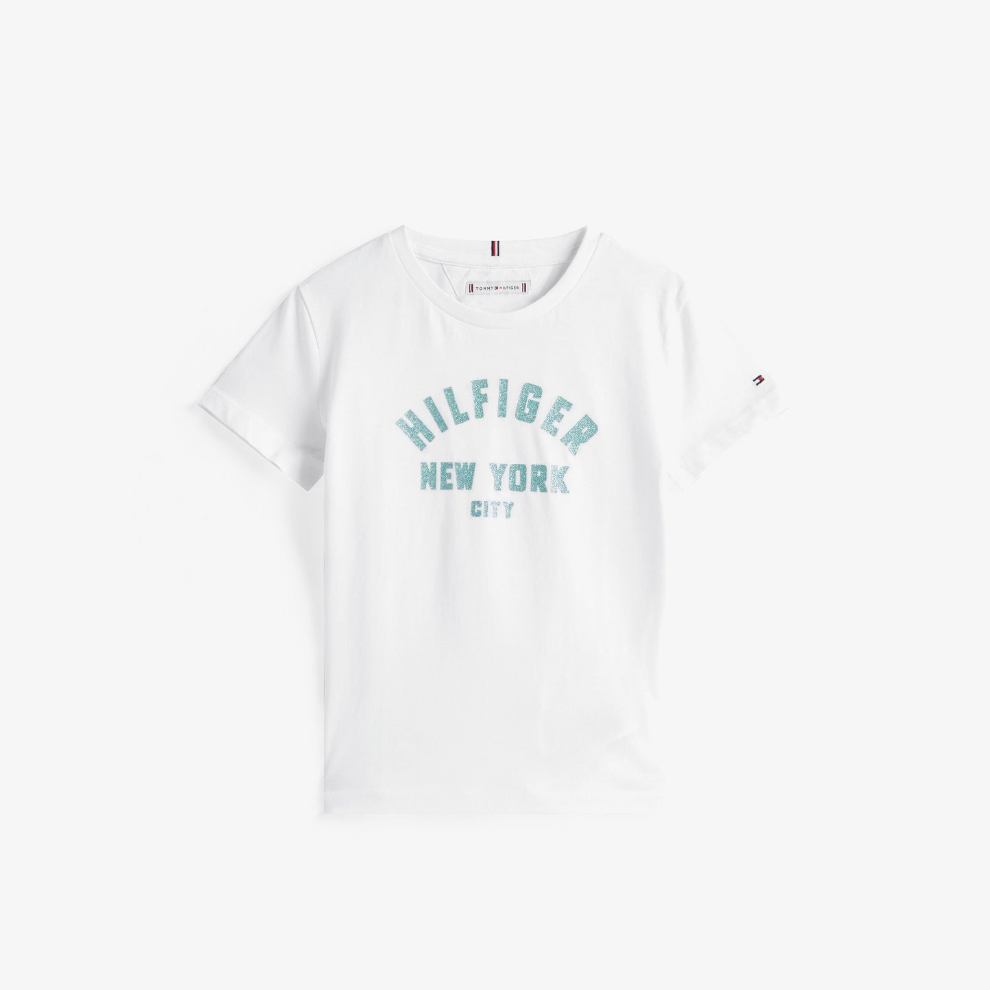 Tommy Hilfiger Glitter Curve Nyc Logo Çocuk Beyaz T-shirt