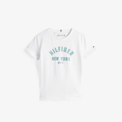 Tommy Hilfiger Glitter Curve Nyc Logo Çocuk Beyaz T-shirt