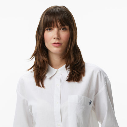Tommy Hilfiger Cover Up Kadın Beyaz Crop Keten Gömlek