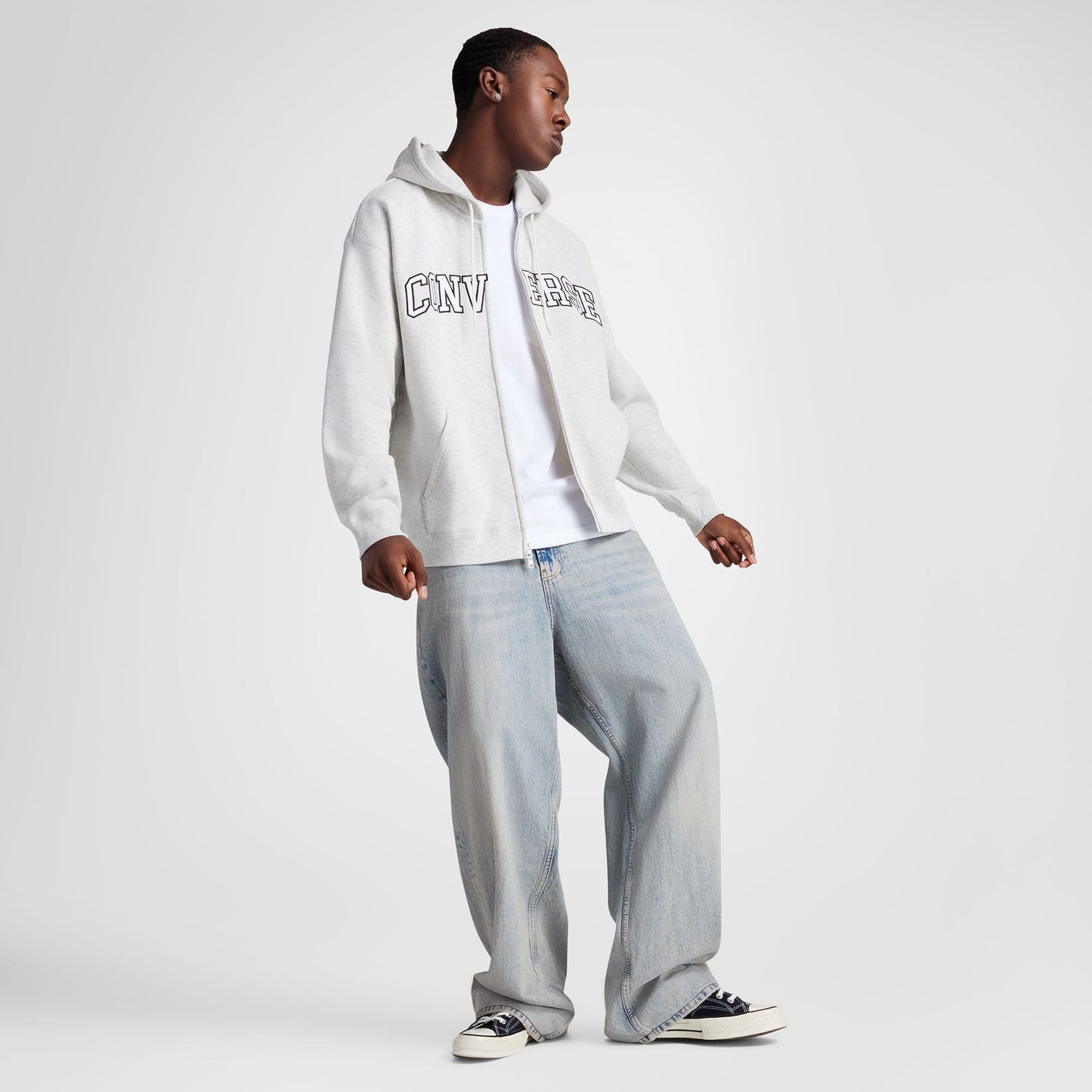 Converse Classic Erkek Fermuarlı Gri Hoodie