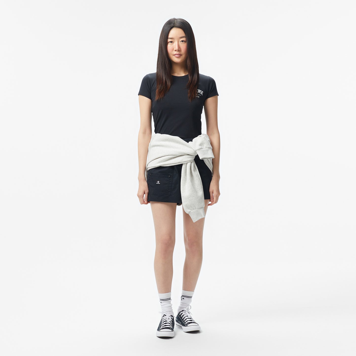 Converse Classic Kadın Slim Fit Baskılı Siyah T-shirt