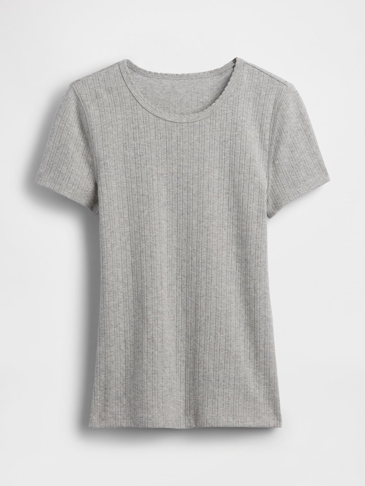 Gri Pointelle Bisiklet Yaka T-shirt
