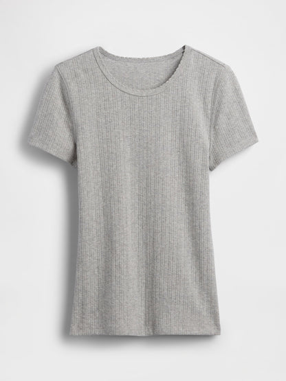Gri Pointelle Bisiklet Yaka T-shirt