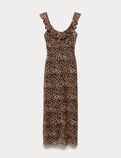 Leopar Desenli Midi Elbise