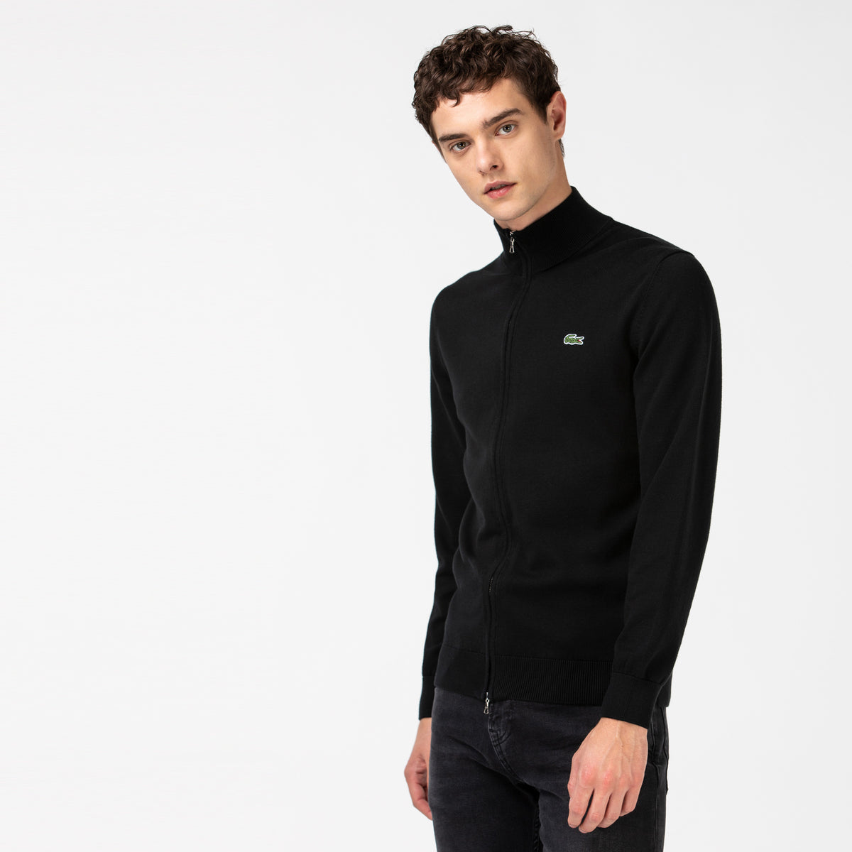 Lacoste Erkek Boğazlı Yaka Fermuarlı Organik Pamuk Siyah Kazak