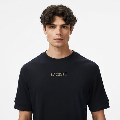 Lacoste Loose Fit Bisiklet Yaka Baskılı Erkek Siyah T-shirt