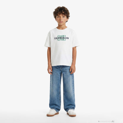 Calvin Klein Varsity Logo Çocuk Beyaz T-shirt