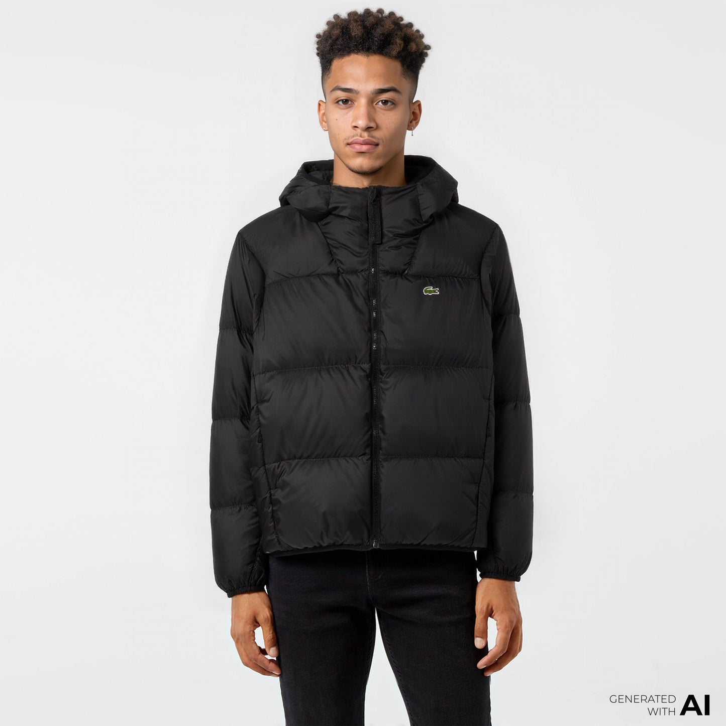 Lacoste Erkek Relaxed Fit Kapüşonlu Siyah Şişme Mont