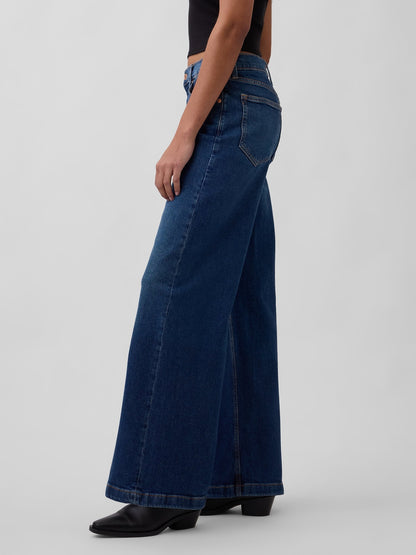 Koyu Mavi High Rise Stride Wide-leg Jean Pantolon