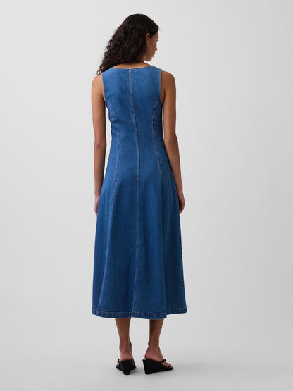 Mavi Denim Seamed Fermuarlı Midi Elbise