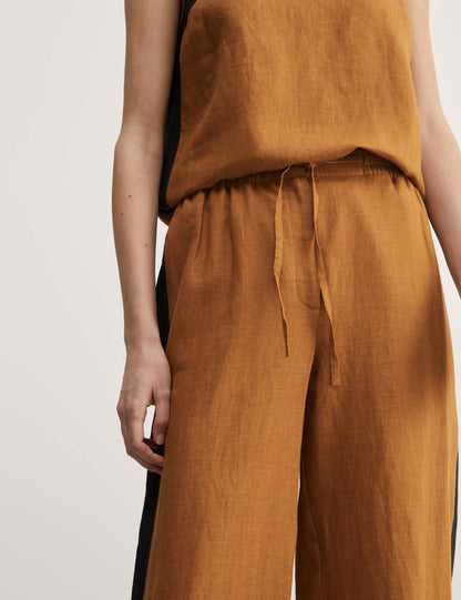 Jaeger Saf Keten Şerit Detaylı Wide Leg Pantolon