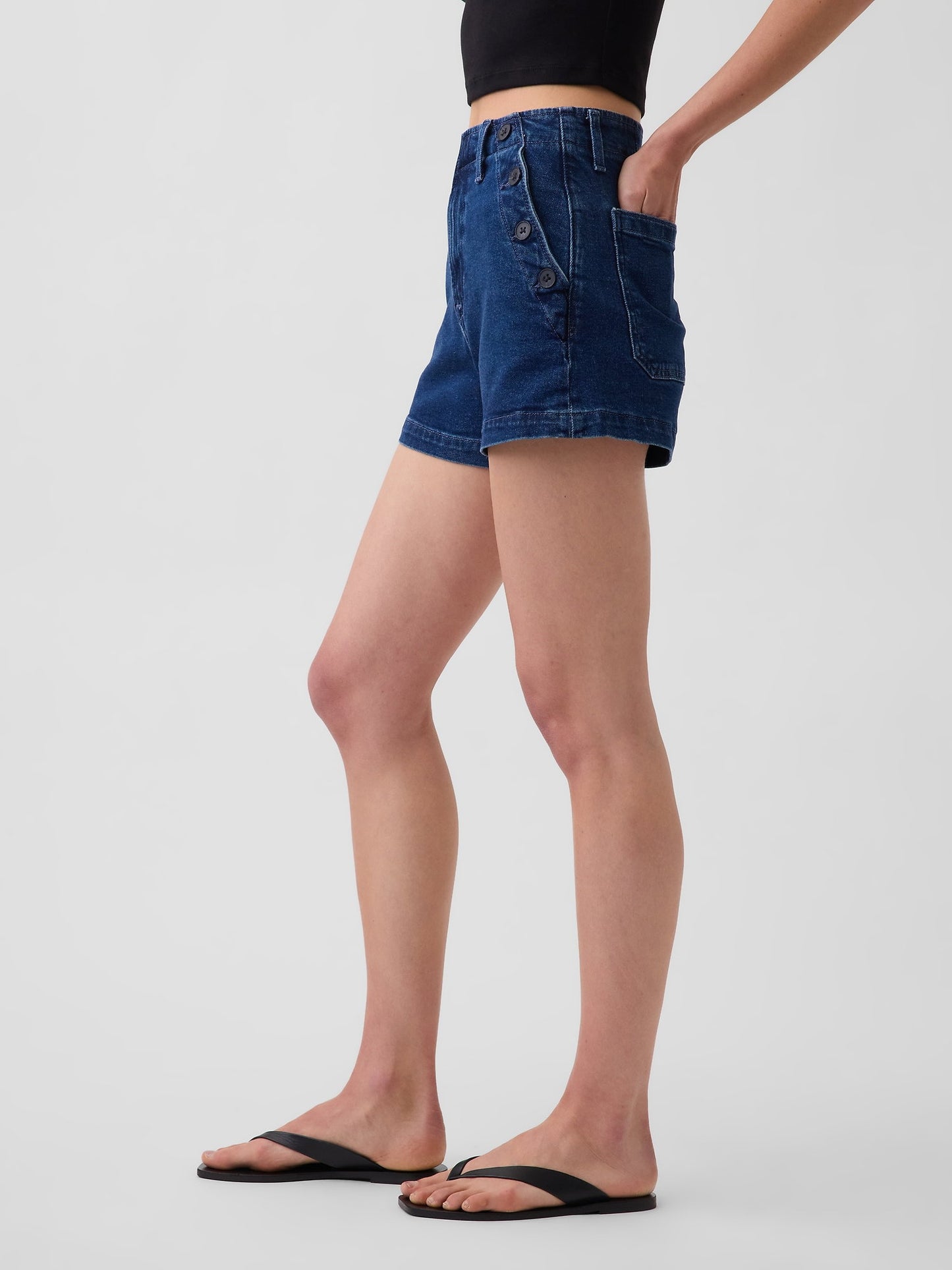 Koyu Mavi 3.5 High Rise Sailor Relaxed Straight Denim Şort