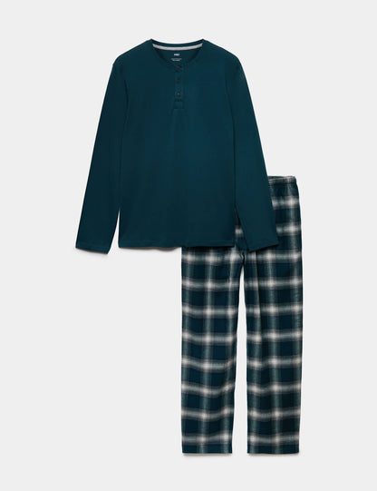 Saf Pamuklu Ekose Desenli Pijama Takımı