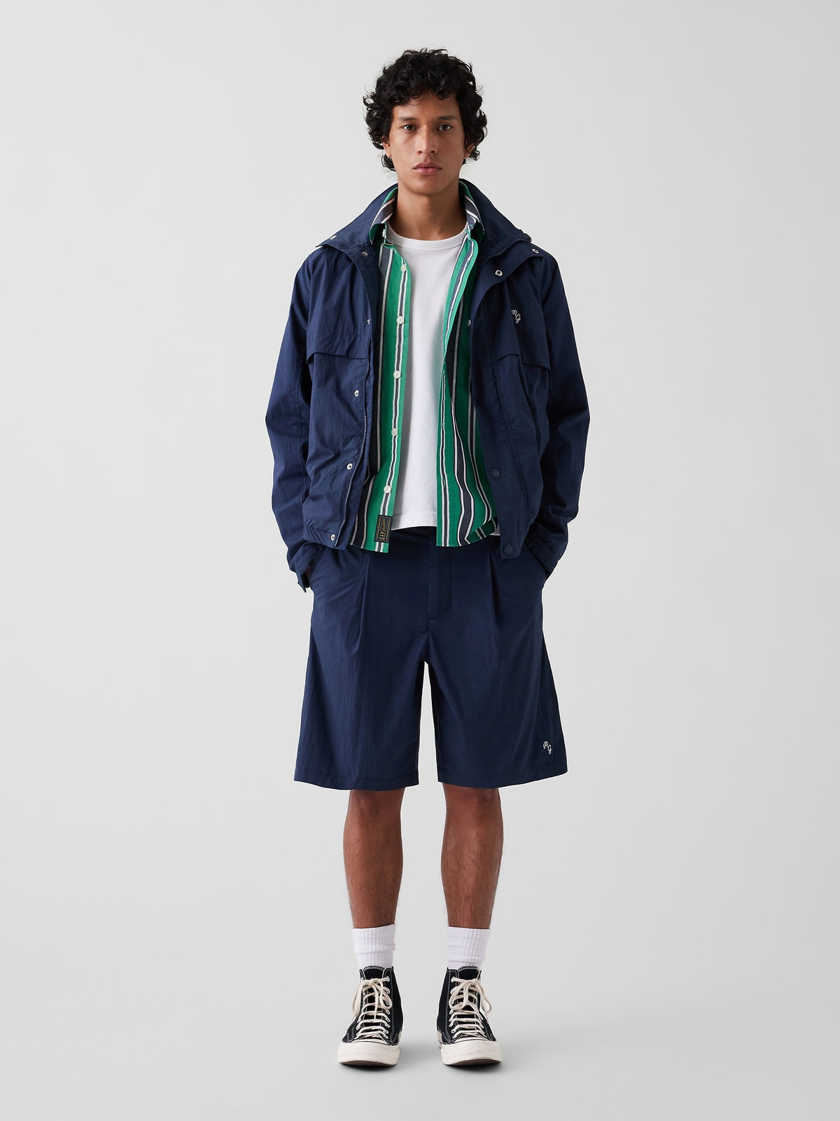 Lacivert Gap × Malbon Textured Poplin Baggy Şort
