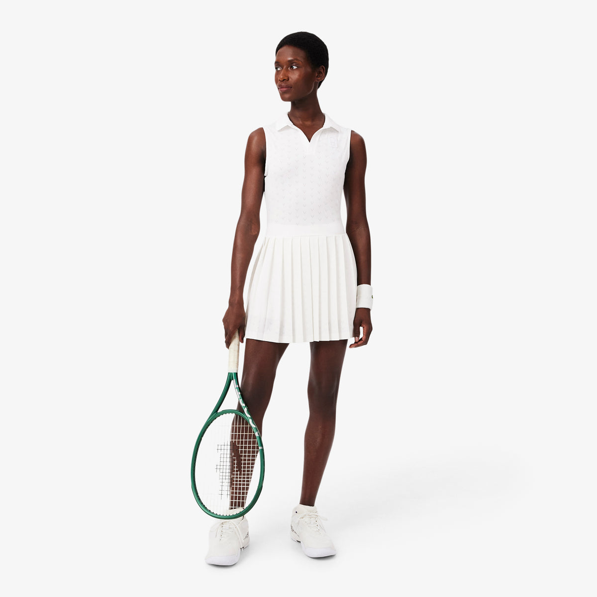 Lacoste Sport Kadın Slim Fit Kolsuz Polo Yaka Beyaz Elbise