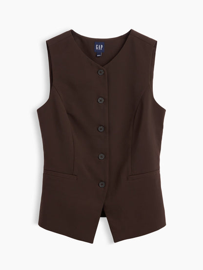 Koyu Kahverengi High-neck Longline Yelek