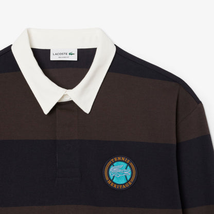 Lacoste Erkek Relaxed Fit Çizgili Koyu Mavi Rugby Polo
