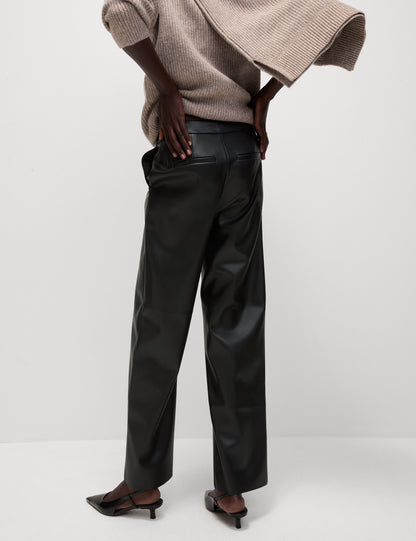 Deri Görünümlü Straight Leg Pantolon